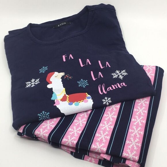 Fa La La Llama Christmas Pink and Blue 100% Cotton Pajamas Set NWT - Picture 10 of 10